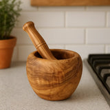 Carre Mortar & Pestle of Olivewood