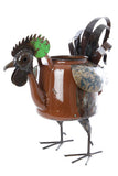 Tea Kettle Rooster Planter of Recycled Metal