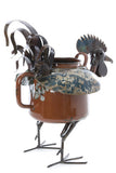 Tea Kettle Rooster Planter of Recycled Metal